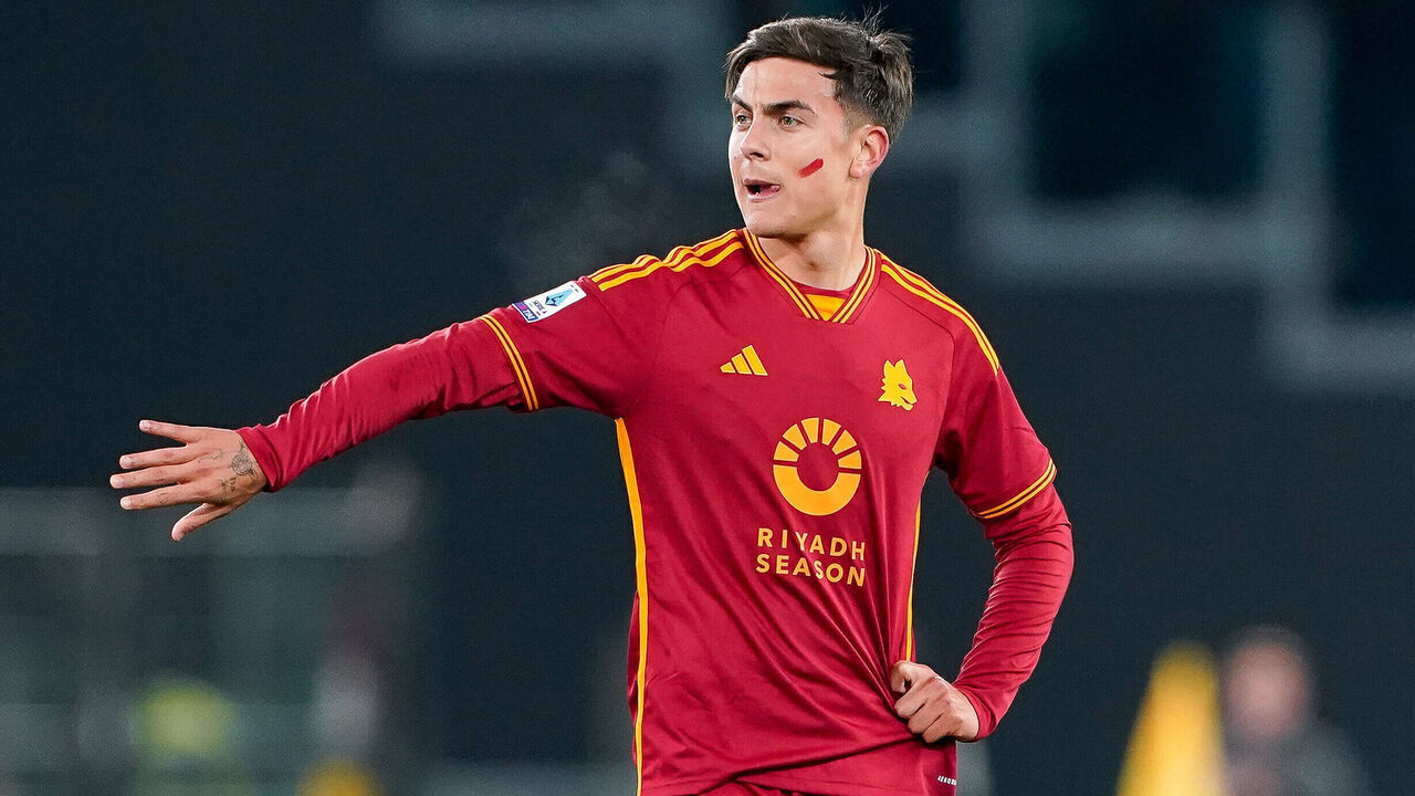 Paulo Dybala of AS Roma gestures during the Serie A match between AS Roma and Udinese Calcio at Stadio Olimpico on November 26, 2023 in Rome, Italy.