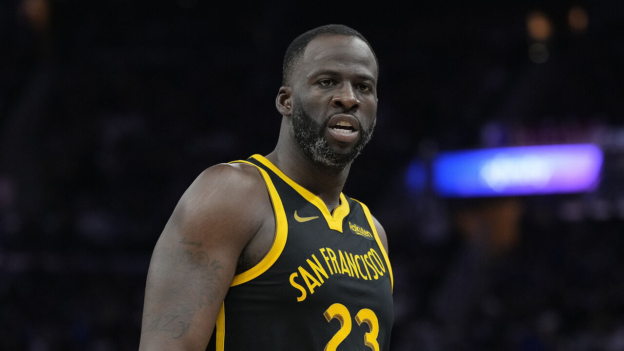 SAN FRANCISCO, CALIFORNIA - NOVEMBER 11: Draymond Green #23 of the Golden State Warriors looks on against the Cleveland Cavaliers during the first half of an NBA basketball game at Chase Center on November 11, 2023 in San Francisco, California.
