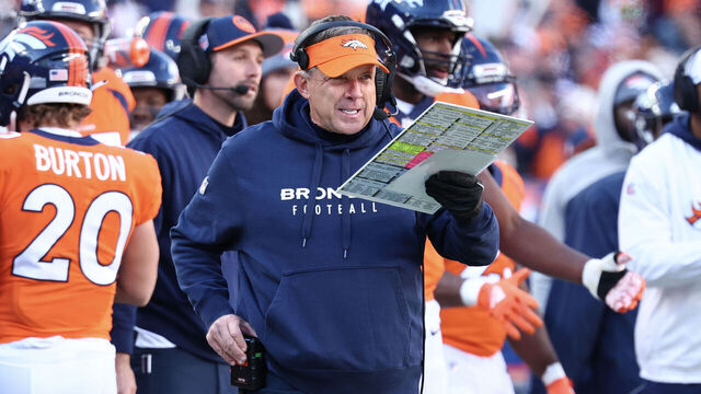 DENVER, COLORADO - NOVEMBER 26: Head coach Sean Payton of the Denver Broncos looks on from the sideline in the first half of the game against the Cleveland Browns at Empower Field At Mile High on November 26, 2023 in Denver, Colorado.