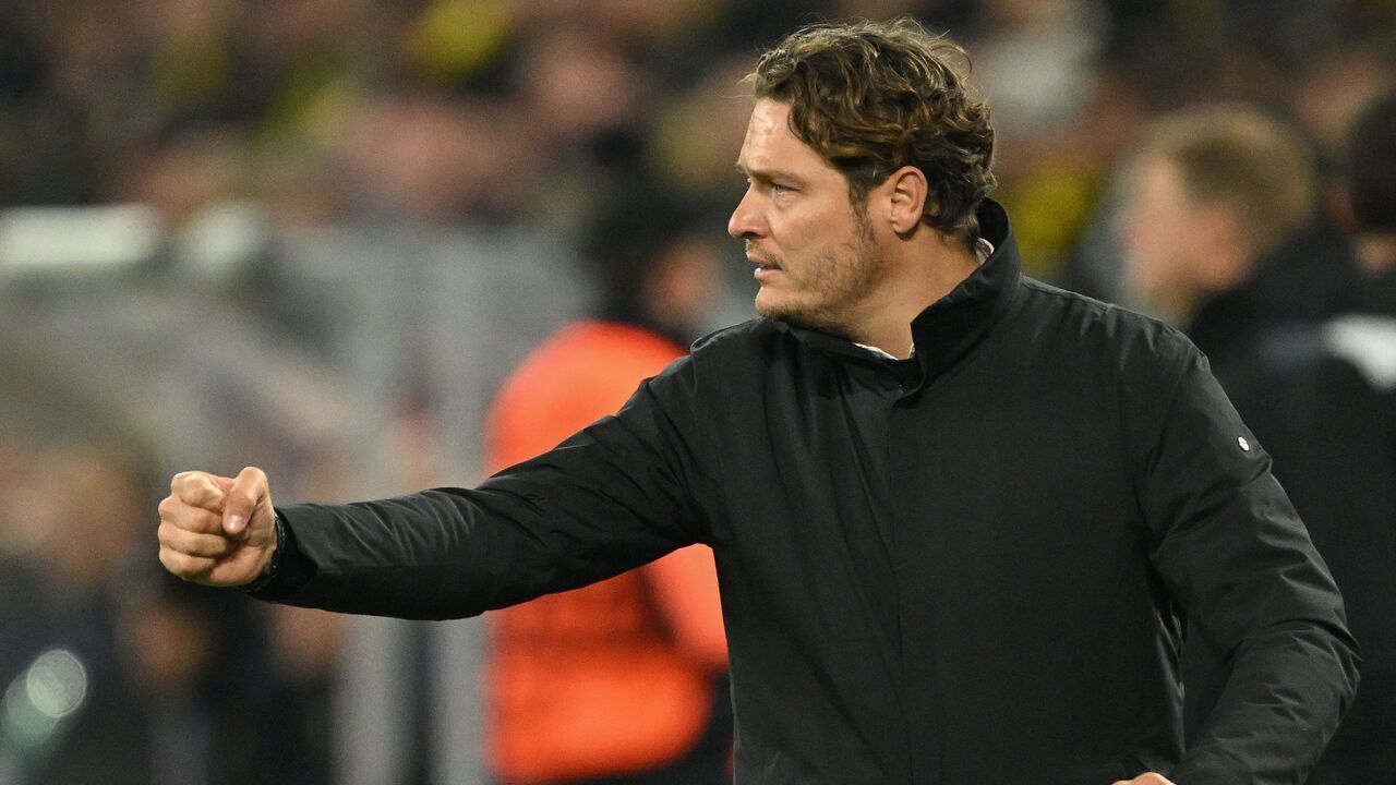 Dortmund's German head coach Edin Terzic reacts from the sidelines during the UEFA Champions League Group F football match between BVB Borussia Dortmund and Newcastle United FC in Dortmund, western Germany on November 7, 2023.