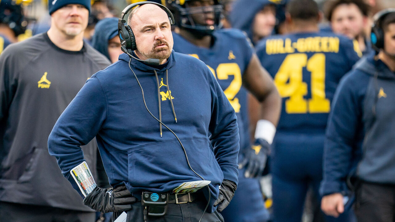 ANN ARBOR, MI - APRIL 01: Linebackers Coach Chris Partridge looks on during the fourth quarter of the Michigan Football spring game at Michigan Stadium on April 1, 2023 in Ann Arbor, Michigan.
