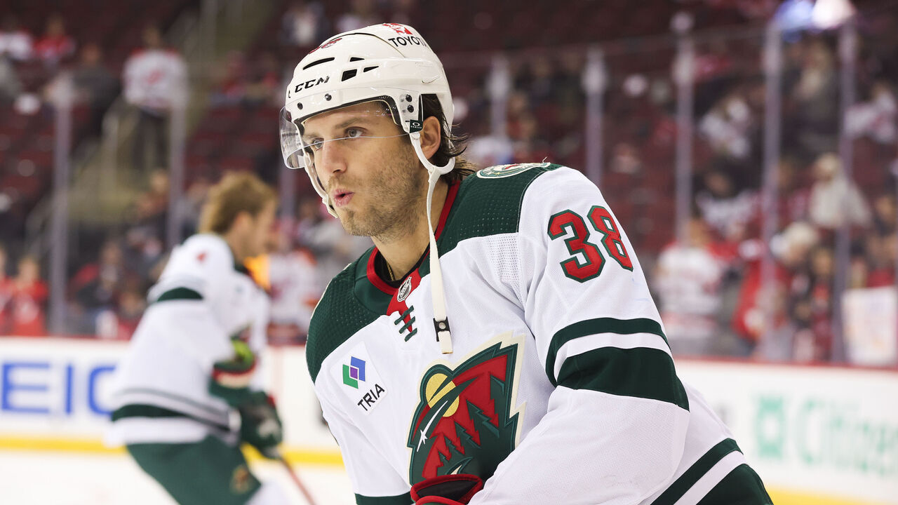 NEWARK, NJ - OCTOBER 29: Minnesota Wild right wing Ryan Hartman (38) skates before a game between the Minnesota Wild and New Jersey Devils on October 29, 2023 at Prudential Center in the Newark, New Jersey.