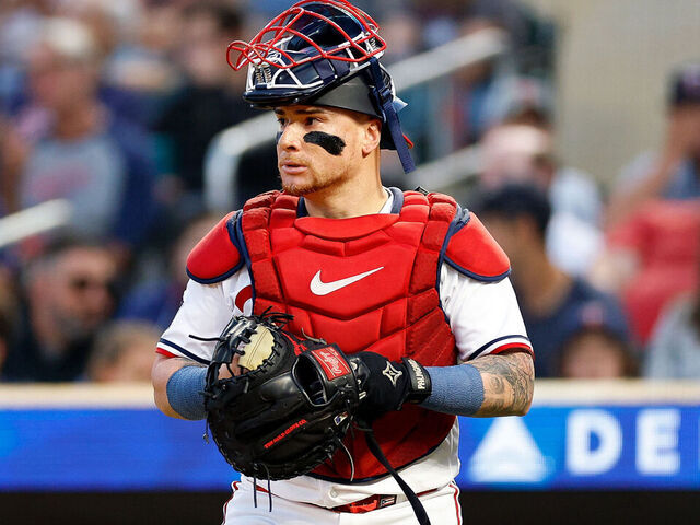 MINNEAPOLIS, MINNESOTA - SEPTEMBER 08: Christian Vazquez #8 of the Minnesota Twins looks on against the New York Mets in the second inning at Target Field on September 08, 2023 in Minneapolis, Minnesota. The Twins defeated the Mets 5-2.