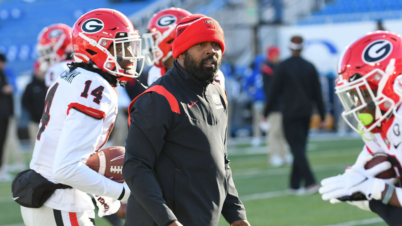 LEXINGTON, KY - NOVEMBER 19: Georgia Bulldogs Defensive Backs Coach Fran Brown looks on before the college football game between the Georgia Bulldogs and the Kentucky Wildcats on November 19, 2022, at Common Wealth Stadium in Lexington, KY.