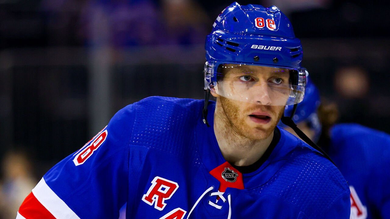NEW YORK, NY - APRIL 24: New York Rangers Right Wing Patrick Kane (88) is pictured prior to Game 4 of the National Hockey League Eastern Conference First Round between the New Jersey Devils and the New York Rangers on April 24, 2023 at Madison Square Garden in New York, NY.