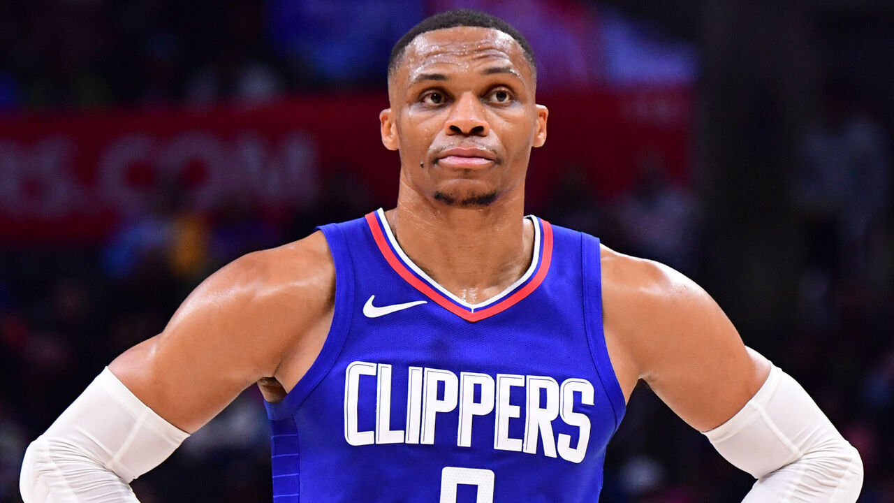 LOS ANGELES, CA - NOVEMBER 27: Russell Westbrook #0 of the LA Clippers looks on during the game on November 27, 2023 at Crypto.Com Arena in Los Angeles, California. NOTE TO USER: User expressly acknowledges and agrees that, by downloading and/or using this Photograph, user is consenting to the terms and conditions of the Getty Images License Agreement. Mandatory Copyright Notice: Copyright 2023 NBAE