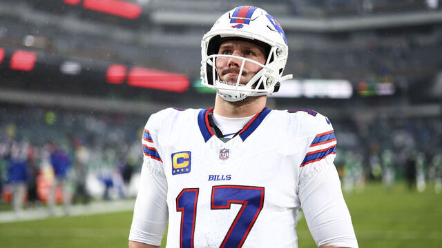 PHILADELPHIA, PA - NOVEMBER 26: Josh Allen #17 of the Buffalo Bills stretches prior to an NFL football game against the Philadelphia Eagles at Lincoln Financial Field on November 26, 2023 in Philadelphia, Pennsylvania.