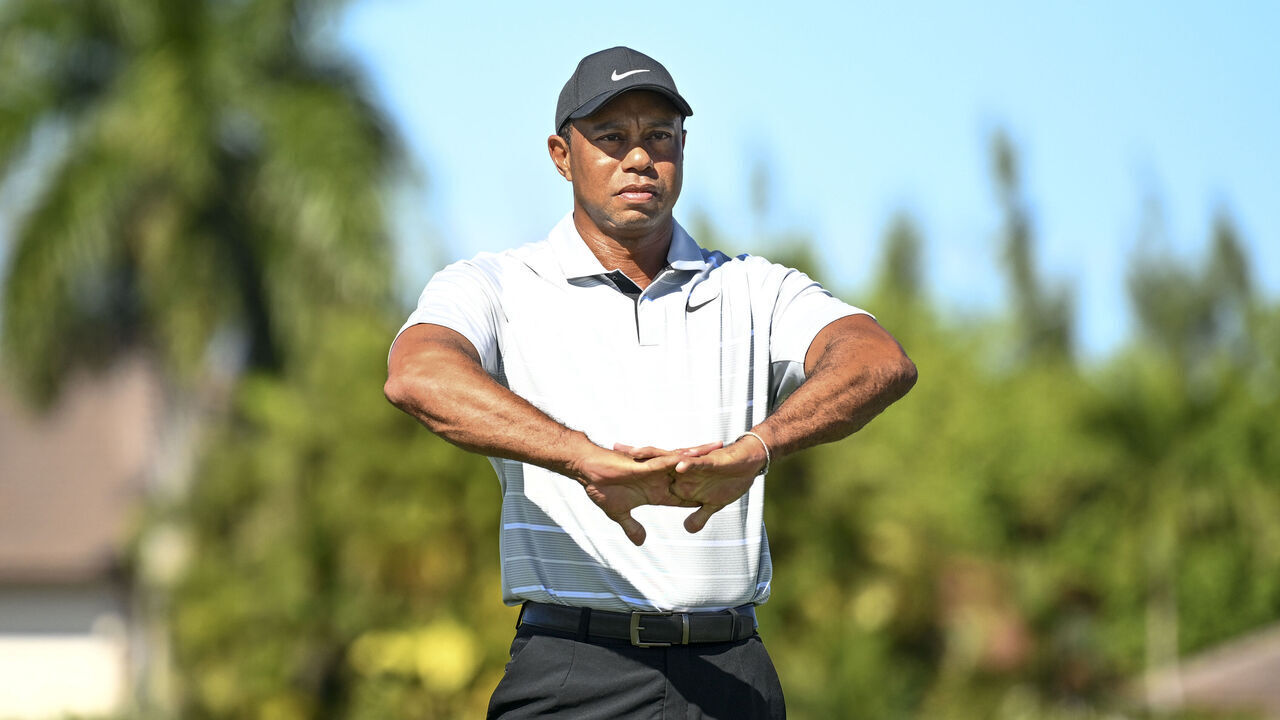 NASSAU, BAHAMAS - NOVEMBER 28: Tiger Woods on the practice putting green prior to the Hero World Challenge at Albany on November 28, 2023 in Nassau, New Providence, Bahamas.