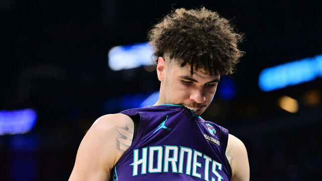 ORLANDO, FLORIDA - NOVEMBER 26: LaMelo Ball #1 of the Charlotte Hornets walks off the court in the first half of a game against the Orlando Magic at Amway Center on November 26, 2023 in Orlando, Florida.