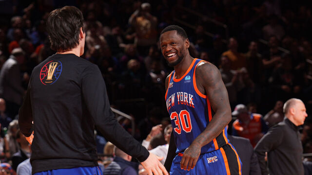NEW YORK, NY - NOVEMBER 28: Julius Randle #30 of the New York Knicks smiles during the game against the Charlotte Hornets during the In-Season Tournament on November 28, 2023 at Madison Square Garden in New York City, New York. Mandatory Copyright Notice: Copyright 2023 NBAE