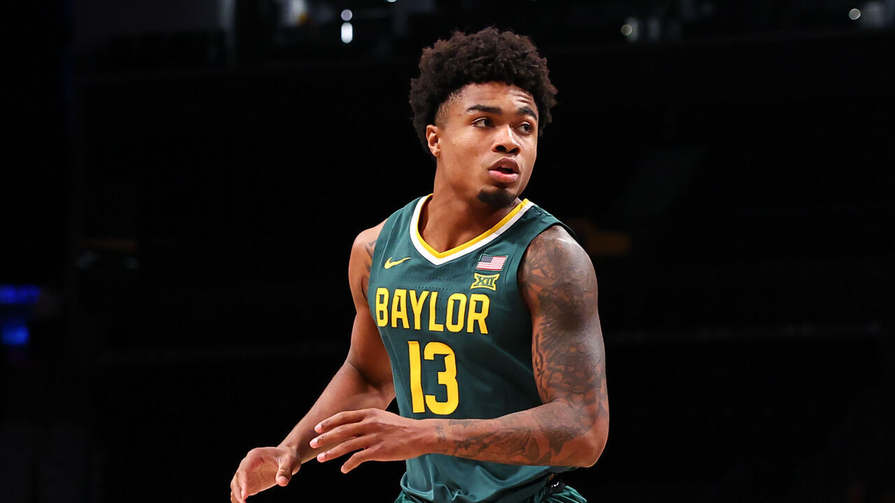 BROOKLYN, NY - NOVEMBER 22: Langston Love #13 of the Baylor Bears during the NIT Season Tip-Off college basketball game against the Oregon State Beavers on November 22, 2023 at the Barclays Center in Brooklyn, New York.