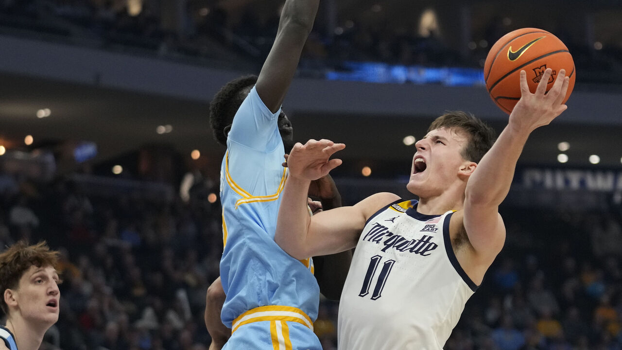 MILWAUKEE, WISCONSIN - NOVEMBER 28: Tyler Kolek #11 of the Marquette Golden Eagles shoots the ball in the first half against the Southern University Jaguars at Fiserv Forum on November 28, 2023 in Milwaukee, Wisconsin.