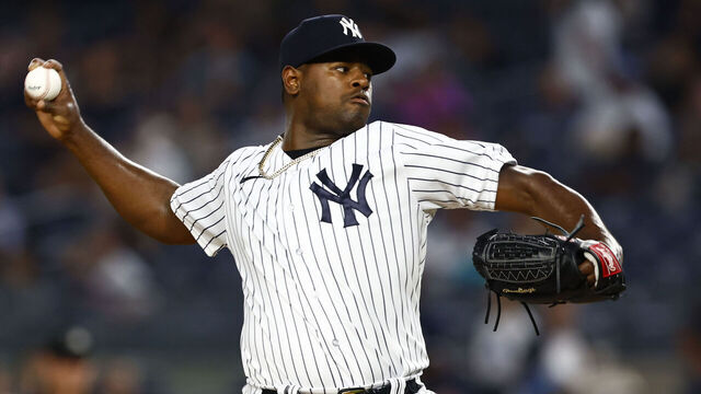 NEW YORK, NEW YORK - SEPTEMBER 8: Luis Severino #40 of the New York Yankees delivers a pitch against the Milwaukee Brewers during the first inning of a game at Yankee Stadium on September 8, 2023 in New York City.