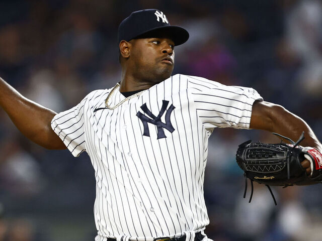NEW YORK, NEW YORK - SEPTEMBER 8: Luis Severino #40 of the New York Yankees delivers a pitch against the Milwaukee Brewers during the first inning of a game at Yankee Stadium on September 8, 2023 in New York City.