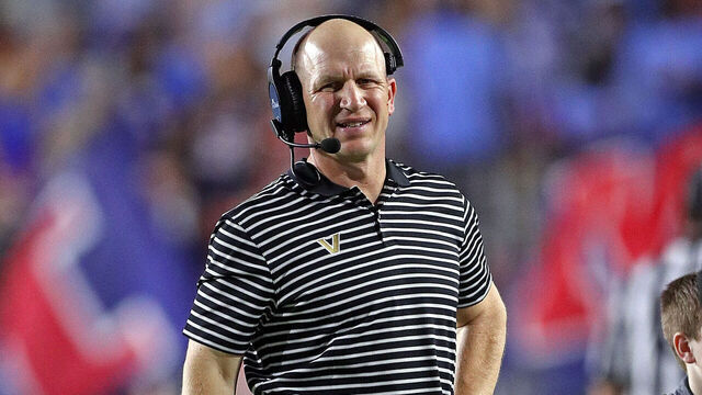 OXFORD, MISSISSIPPI - OCTOBER 28: Head coach Clark Lea of the Vanderbilt Commodores during the first half against the Mississippi Rebels at Vaught-Hemingway Stadium on October 28, 2023 in Oxford, Mississippi.