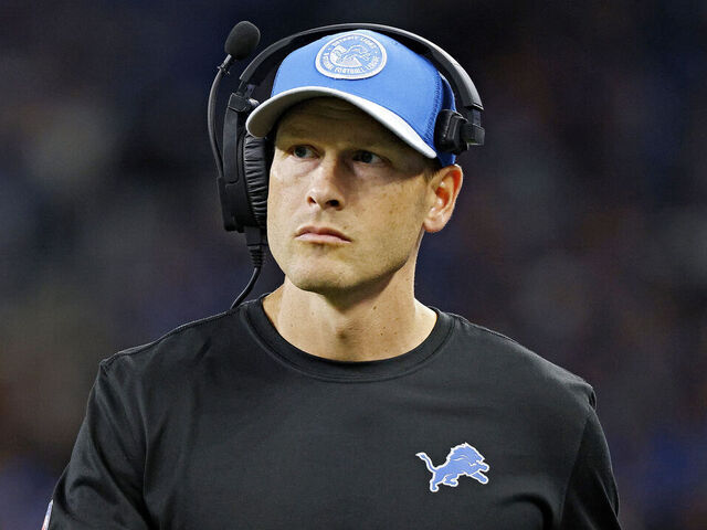 DETROIT, MICHIGAN - SEPTEMBER 24: Ben Johnson offensive coordinator with the Detroit Lions looks on during a game against the Atlanta Falcons at Ford Field on September 24, 2023 in Detroit, Michigan.