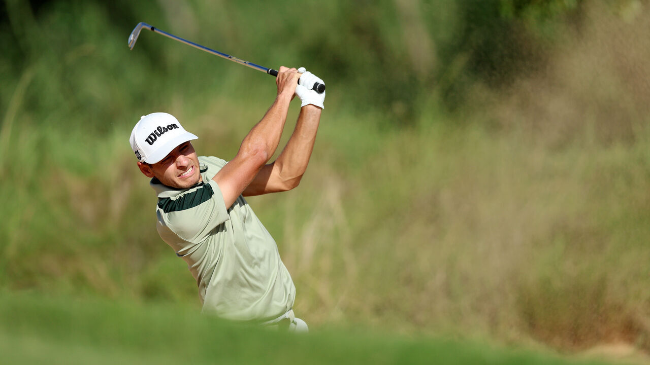 JOHANNESBURG, SOUTH AFRICA - NOVEMBER 30: Joakim Lagergren of Sweden plays his second shot out of a bunker on the fifth hole during day one of the Investec South African Open Championship at Blair Atholl Golf & Equestrian Estate on November 30, 2023 in Johannesburg, South Africa.