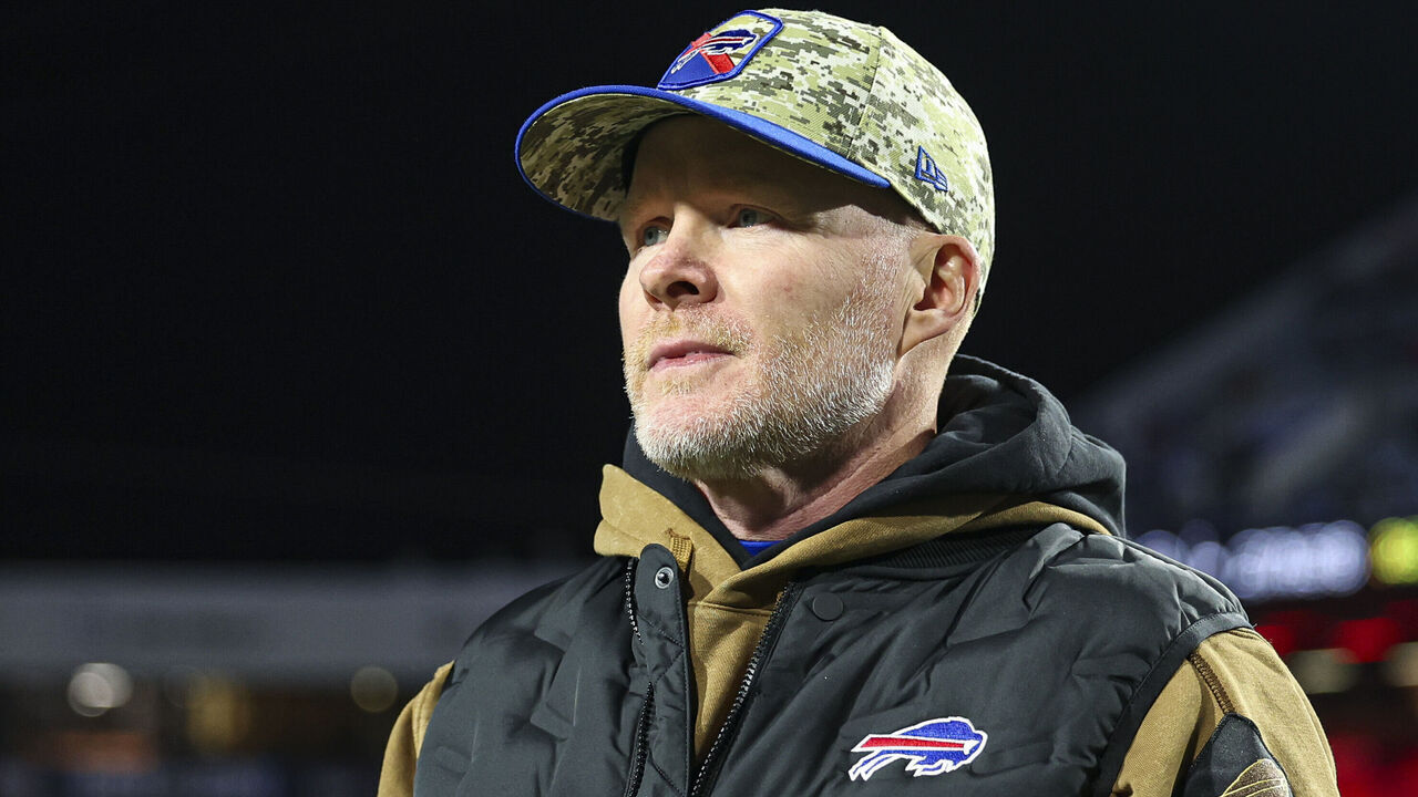 ORCHARD PARK, NY - NOVEMBER 13: Sean McDermott head coach of the Buffalo Bills looks on from the sideline prior to an NFL football game against the Denver Broncos at Highmark Stadium on November 13, 2023 in Orchard Park, New York.