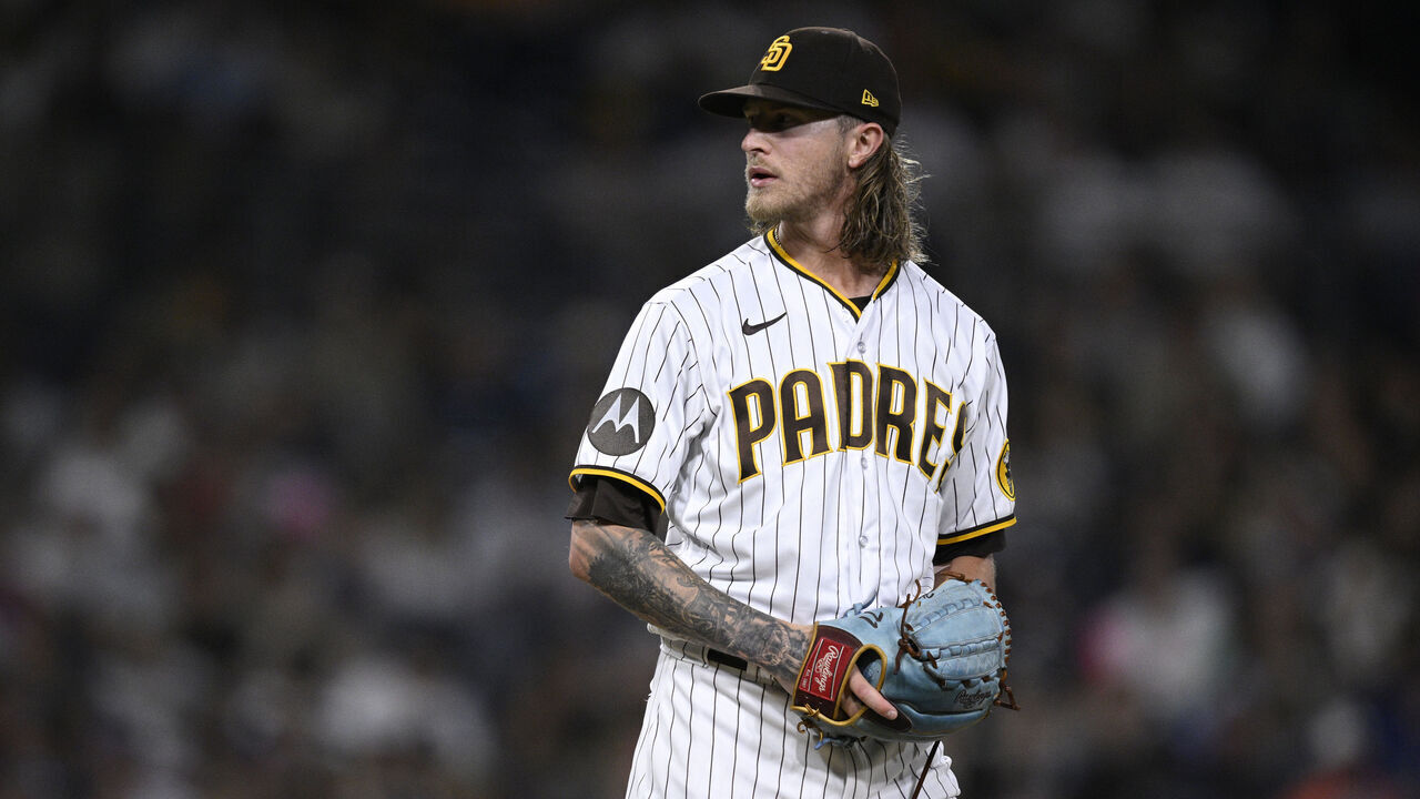 SAN DIEGO, CALIFORNIA - JULY 29: Josh Hader #71 of the San Diego Padres prepares to pitch during the ninth inning against the Texas Rangers at PETCO Park on July 29, 2023 in San Diego, California.