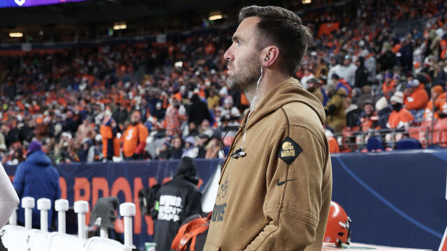 DENVER, COLORADO - NOVEMBER 26: Joe Flacco of the Cleveland Browns looks on in the fourth quarter of the game against the Denver Broncos at Empower Field At Mile High on November 26, 2023 in Denver, Colorado.