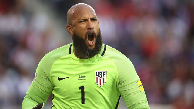 HARRISON, NEW JERSEY- SEPTEMBER 01: Goalkeeper Tim Howard #1 of the United States during the United States Vs Costa Rica CONCACAF International World Cup qualifying match at Red Bull Arena, Harrison, New Jersey on September 01, 2017 in Harrison, New Jersey.