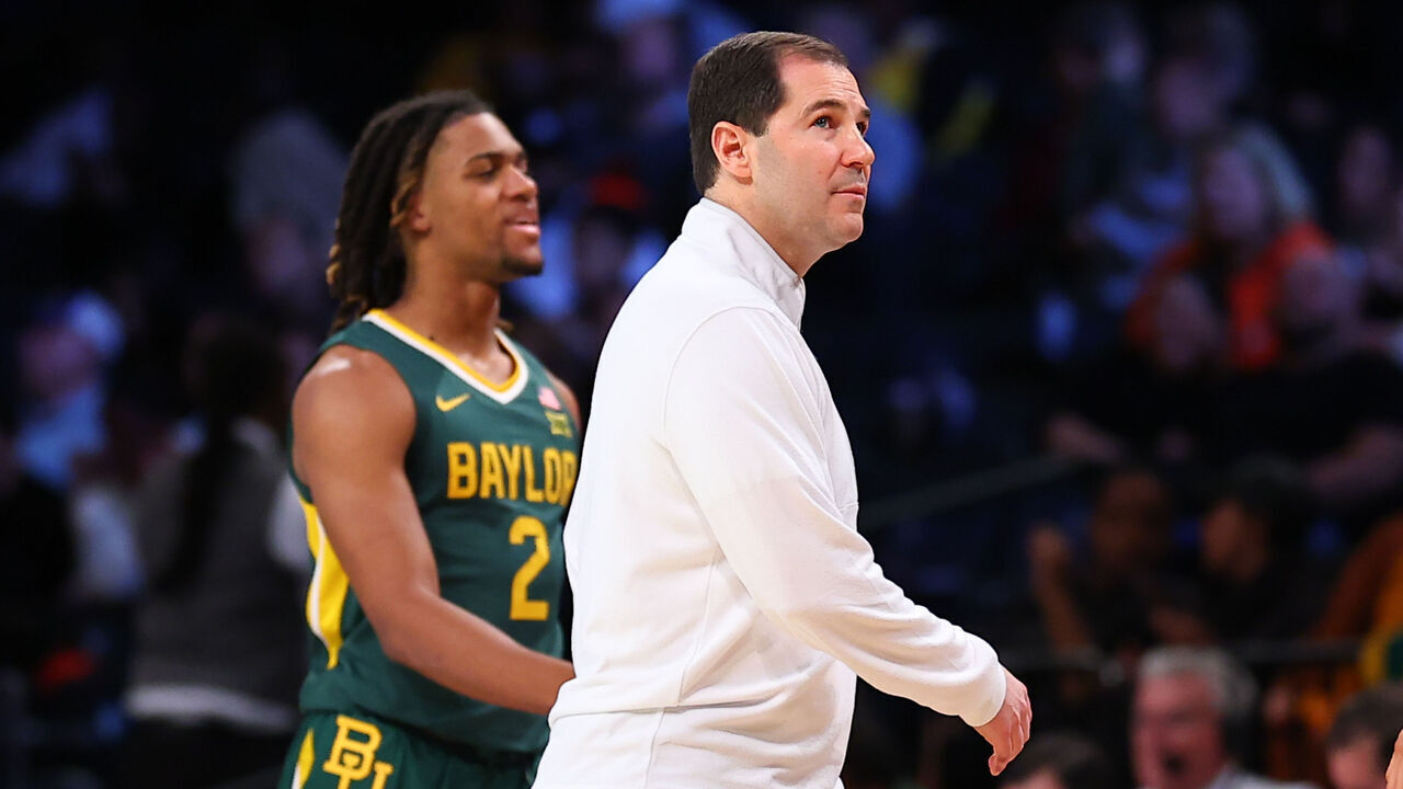 BROOKLYN, NY - NOVEMBER 22: Scott Drew head coach of the Baylor Bears during the NIT Season Tip-Off college basketball game against the Oregon State Beavers on November 22, 2023 at the Barclays Center in Brooklyn, New York.