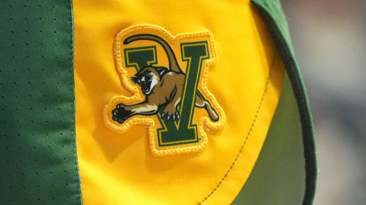 CATONSVILLE, MD - JANUARY 01: The Vermont Catamounts logo on a pair of shorts during a college basketball game against the UMBC Retrievers at the Chesapeake Employers Insurance Arena on January 1, 2023 in Catonsville, Maryland
