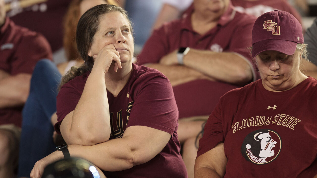 TALLAHASSEE, FL - SEPTEMBER 08: Dejected Florida State Seminoles fans in the stands during the game between the Florida State Seminoles and the Samford Bulldogs at Doak Campbell Stadium in Tallahassee, Florida on September 8th, 2018.