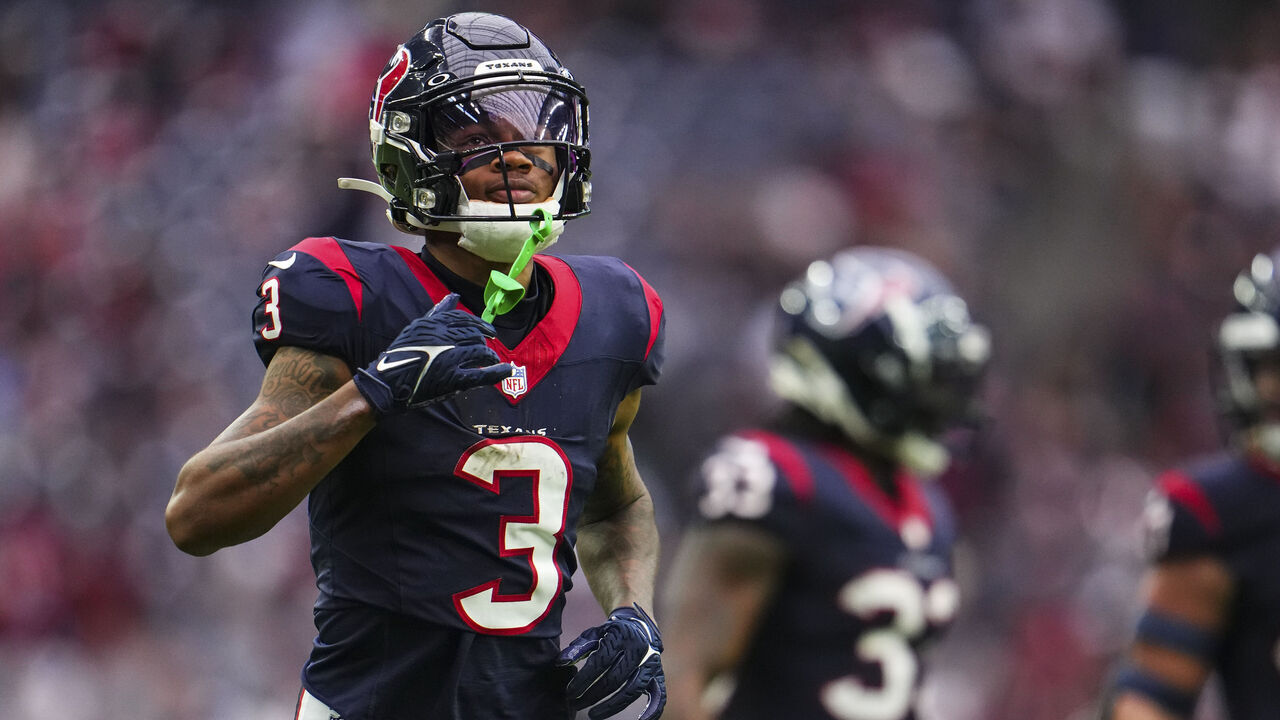 HOUSTON, TX - NOVEMBER 05: Tank Dell #3 of the Houston Texans runs across the field during an NFL football game against the Tampa Bay Buccaneers at NRG Stadium on November 5, 2023 in Houston, Texas.