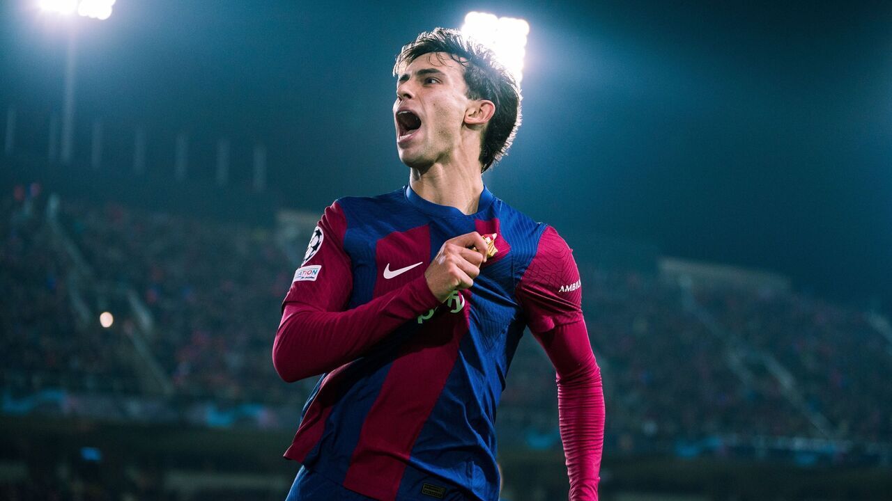 Joao Felix of Barcelona celebrates a goal during the UEFA Champions League Group H match between FC Barcelona and FC Porto in Barcelona, Spain, on Nov. 28, 2023.