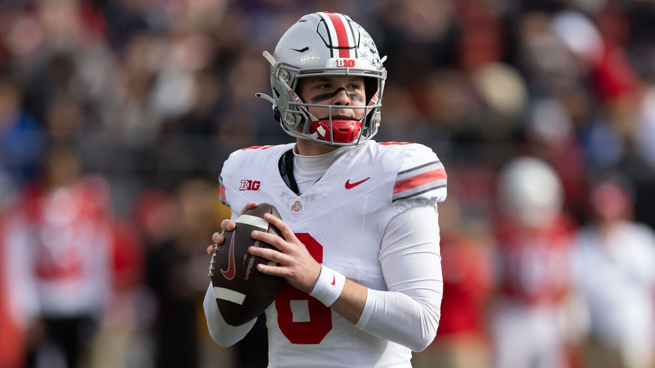 PISCATAWAY, NJ - NOVEMBER 04: Kyle McCord #6 of the Ohio State Buckeyes during the game against the Rutgers Scarlet Knights on November 4, 2023 at SHI Stadium in Piscataway, New Jersey.