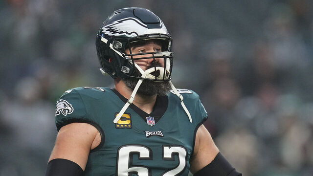 PHILADELPHIA, PENNSYLVANIA - DECEMBER 3: Jason Kelce #62 of the Philadelphia Eagles looks on against the San Francisco 49ers at Lincoln Financial Field on December 3, 2023 in Philadelphia, Pennsylvania.