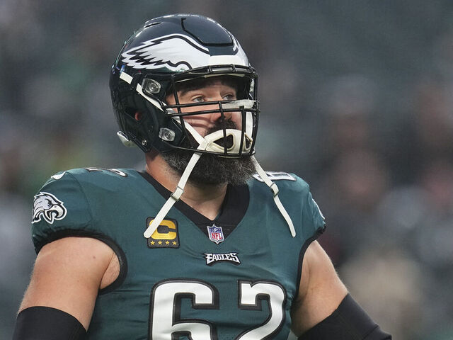 PHILADELPHIA, PENNSYLVANIA - DECEMBER 3: Jason Kelce #62 of the Philadelphia Eagles looks on against the San Francisco 49ers at Lincoln Financial Field on December 3, 2023 in Philadelphia, Pennsylvania.