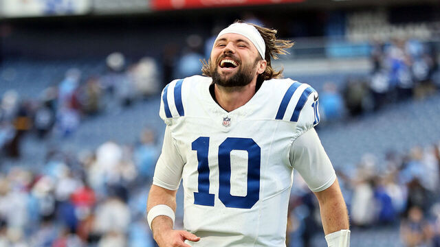 NASHVILLE, TENNESSEE - DECEMBER 03: Gardner Minshew #10 of the Indianapolis Colts reacts after defeating the Tennessee Titans in overtime at Nissan Stadium on December 03, 2023 in Nashville, Tennessee.