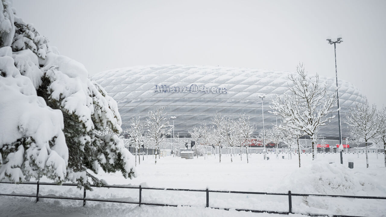 MUNICH, GERMANY - DECEMBER 02: Exterior view of the Allianz Arena before the match between FC Bayern Munich and FC Union Berlin which was cancelled due to the weather conditions on 02.12.2023 in Leverkusen, Germany.