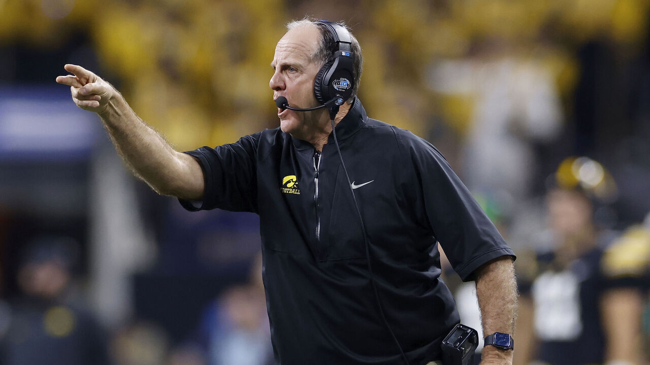 INDIANAPOLIS, IN - DECEMBER 2: Iowa Hawkeyes defensive coordinator Phil Parker looks on during the Big Ten Championship Game against the Michigan Wolverines on December 2, 2023 at Lucas Oil Stadium in Indianapolis, Indiana.