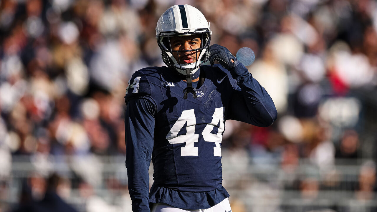STATE COLLEGE, PA - NOVEMBER 18: Chop Robinson #44 of the Penn State Nittany Lions looks on against the Rutgers Scarlet Knights during the first half at Beaver Stadium on November 18, 2023 in State College, Pennsylvania.