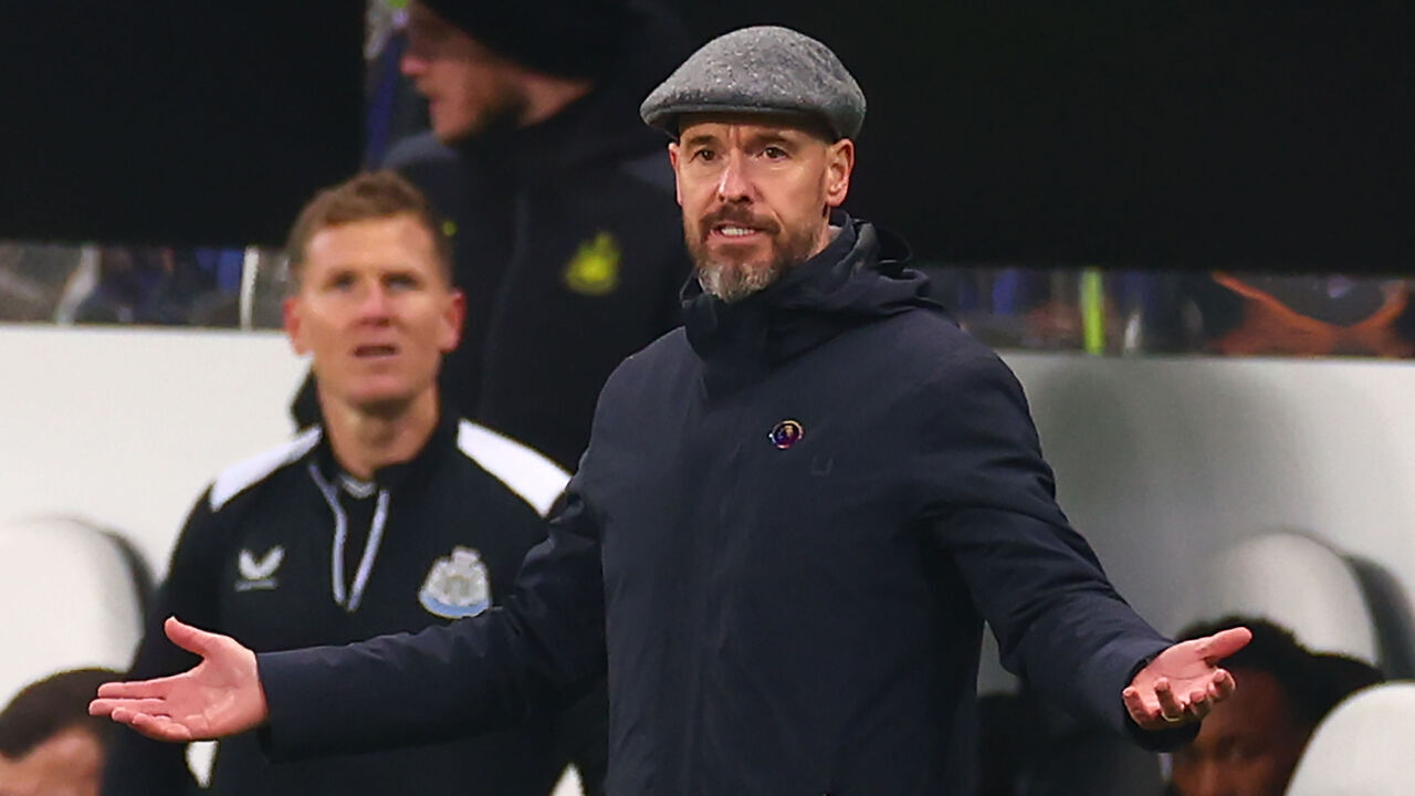 NEWCASTLE UPON TYNE, ENGLAND - DECEMBER 2: Manchester United Manager Erik ten Hag reacts during the Premier League match between Newcastle United and Manchester United at St. James Park on December 2, 2023 in Newcastle upon Tyne, England.