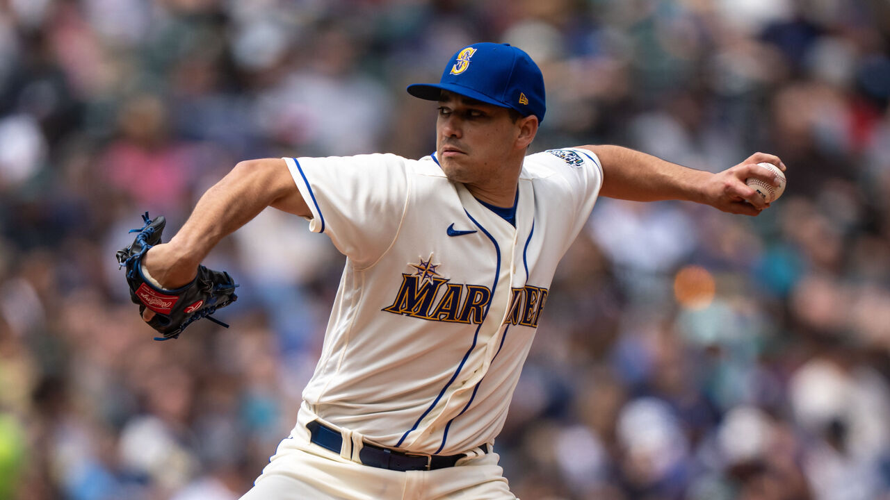 SEATTLE, WA - MAY 28: Starter Marco Gonzales #7 of the Seattle Mariners delivers a pitch during a game against the Pittsburgh Pirates at T-Mobile Park on May 28, 2023 in Seattle, Washington. The Mariners won 6-3 in ten innings.