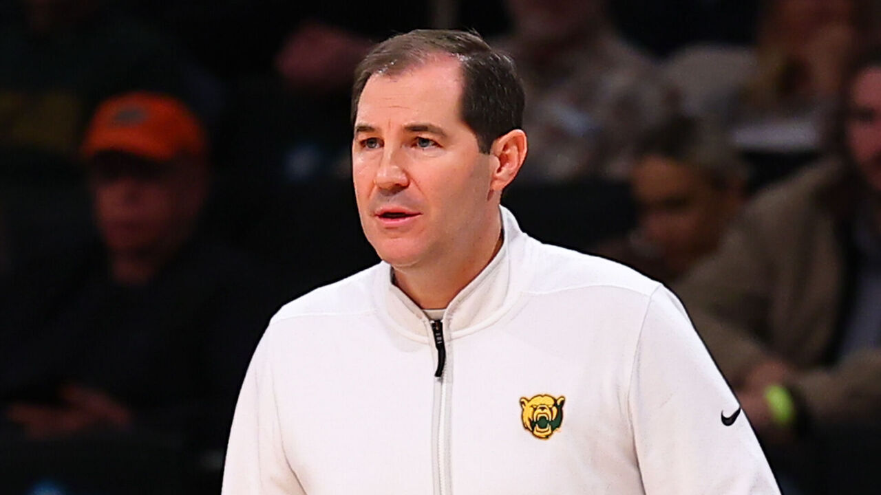 BROOKLYN, NY - NOVEMBER 22: Scott Drew head coach of the Baylor Bears during the NIT Season Tip-Off college basketball game against the Oregon State Beavers on November 22, 2023 at the Barclays Center in Brooklyn, New York.