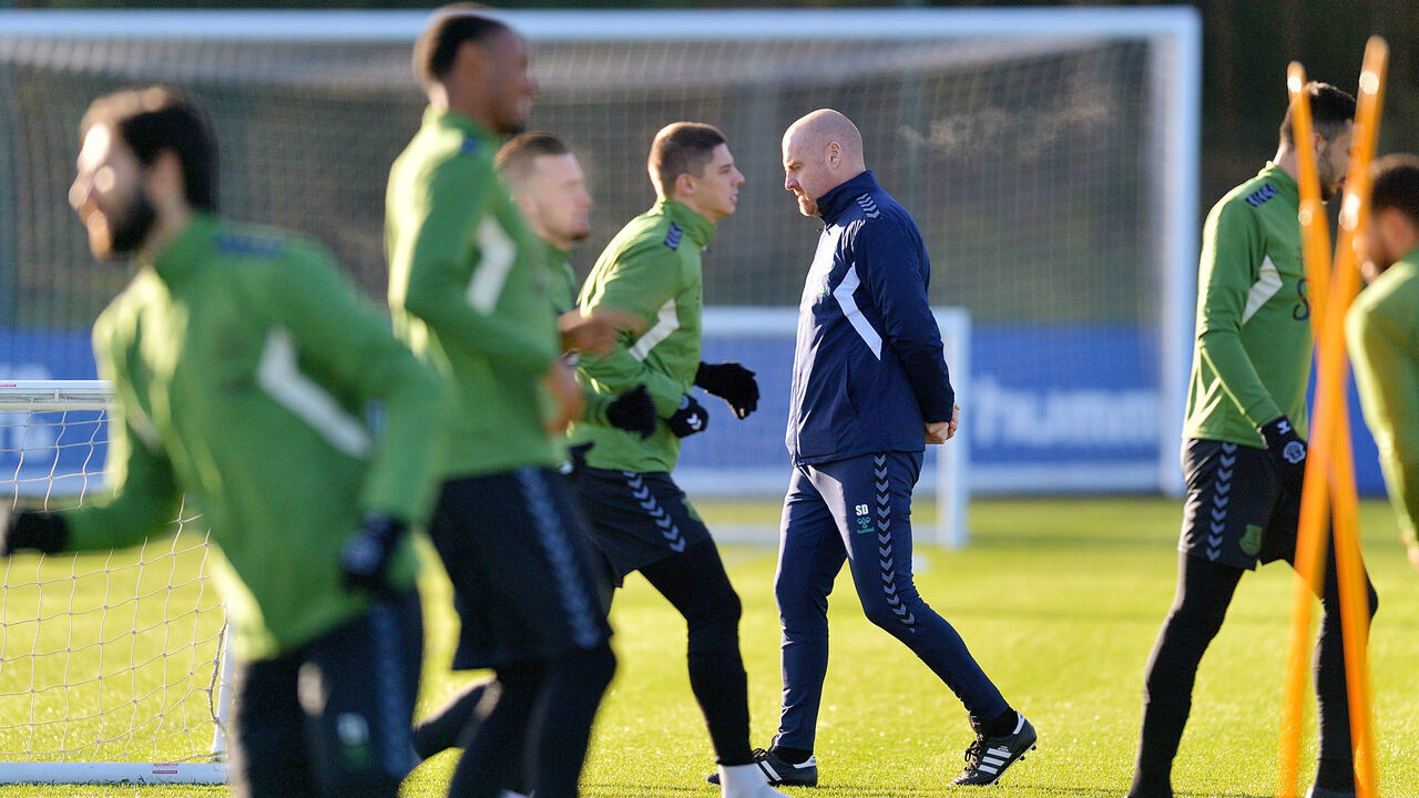 HALEWOOD, ENGLAND - NOVEMBER 81: (EXCLUSIVE COVERAGE) Sean Dyche during the Everton Training Session at Finch Farm on November 28, 2023 in Halewood, England.