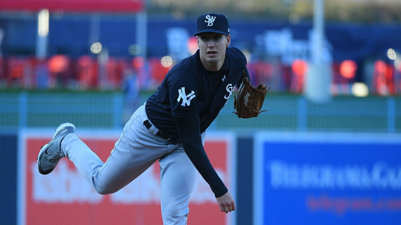 WORCESTER, MA - APRIL 27: Scranton/Wilkes-Barre RailRiders RHP Mitch Spence (15) throws a pitch during a AAA MiLB game between the Scranton/Wilkes-Barre RailRiders and the Worcester Red Sox on April 27, 2023, at Polar Park in Worcester, MA.