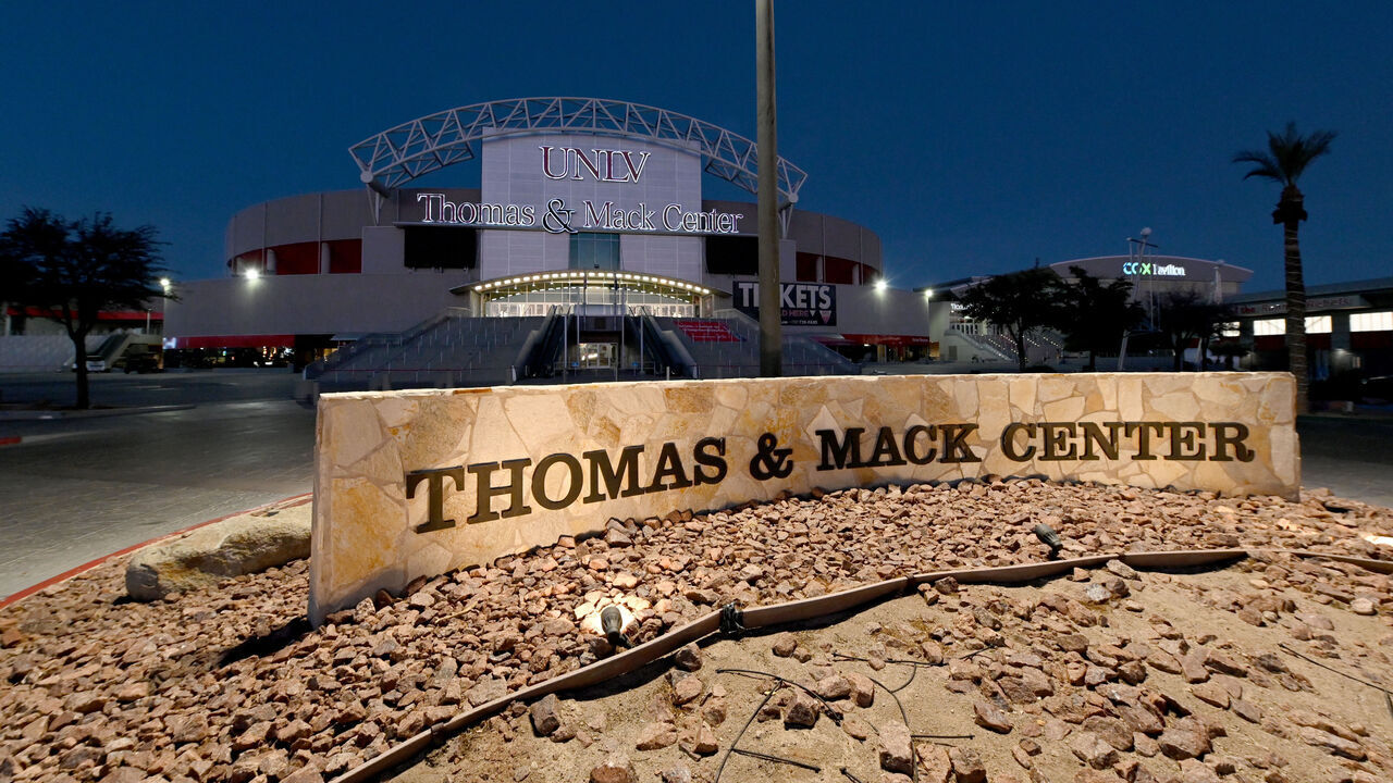 LAS VEGAS, NEVADA - NOVEMBER 25: An exterior view shows no fans outside before a game between the Montana State Bobcats and the UNLV Rebels at the Thomas & Mack Center on November 25, 2020 in Las Vegas, Nevada. UNLV basketball games at the arena are being played without fans in attendance because of the coronavirus (COVID-19) pandemic.