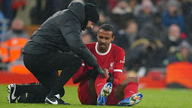Liverpool's Joel Matip receives treatment during the Premier League match at Anfield, Liverpool. Picture date: Sunday December 3, 2023.
