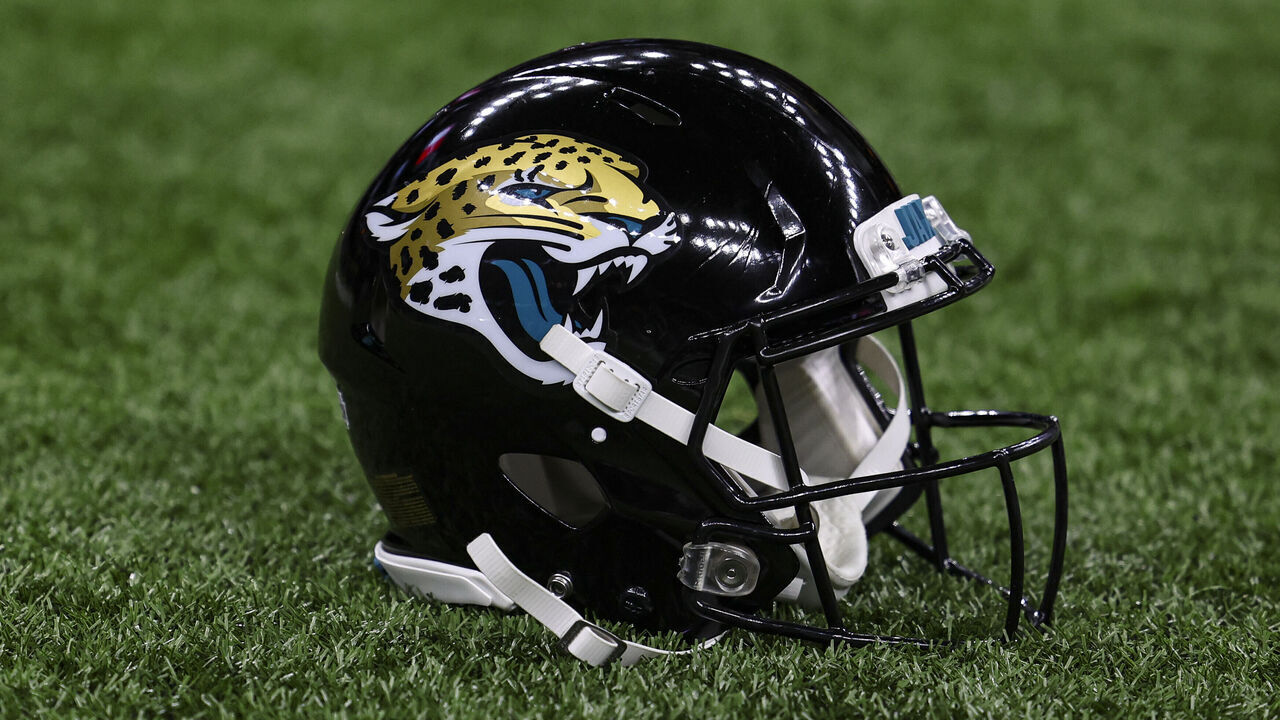 NEW ORLEANS, LA - OCTOBER 19: Detailed view of a Jacksonville Jaguars helmet prior to an NFL football game between the Jacksonville Jaguars and the New Orleans Saints at Caesars Superdome on October 19, 2023 in New Orleans, Louisiana.