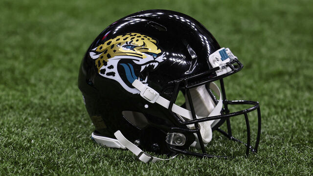 NEW ORLEANS, LA - OCTOBER 19: Detailed view of a Jacksonville Jaguars helmet prior to an NFL football game between the Jacksonville Jaguars and the New Orleans Saints at Caesars Superdome on October 19, 2023 in New Orleans, Louisiana.