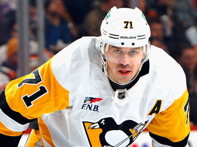 PHILADELPHIA, PENNSYLVANIA - DECEMBER 04: Evgeni Malkin #71 of the Pittsburgh Penguins skates against the Philadelphia Flyers at the Wells Fargo Center on December 04, 2023 in Philadelphia, Pennsylvania.