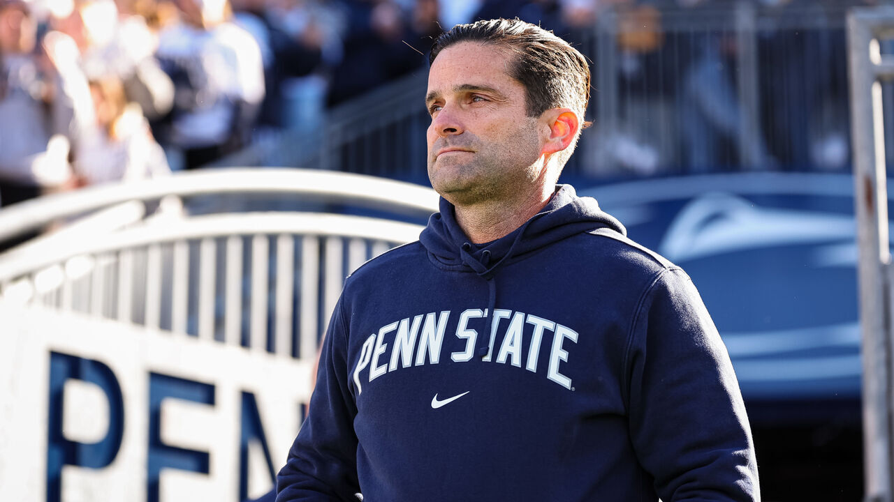 STATE COLLEGE, PA - NOVEMBER 18: Defensive coordinator Manny Diaz of the Penn State Nittany Lions takes the field before the game against the Rutgers Scarlet Knights at Beaver Stadium on November 18, 2023 in State College, Pennsylvania.