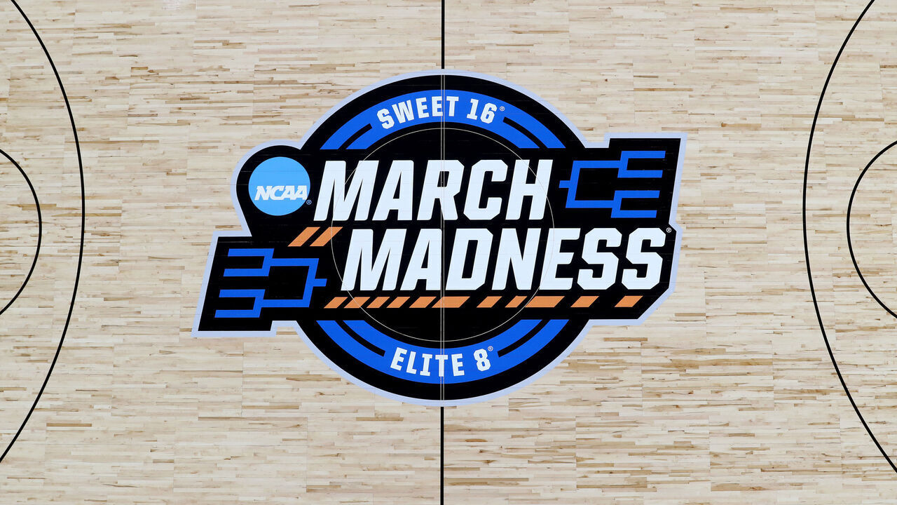 SEATTLE, WASHINGTON - MARCH 22: A general view of a March Madness logo is seen at center court before the Women's NCAA Basketball Tournament at Climate Pledge Arena on March 22, 2023 in Seattle, Washington.