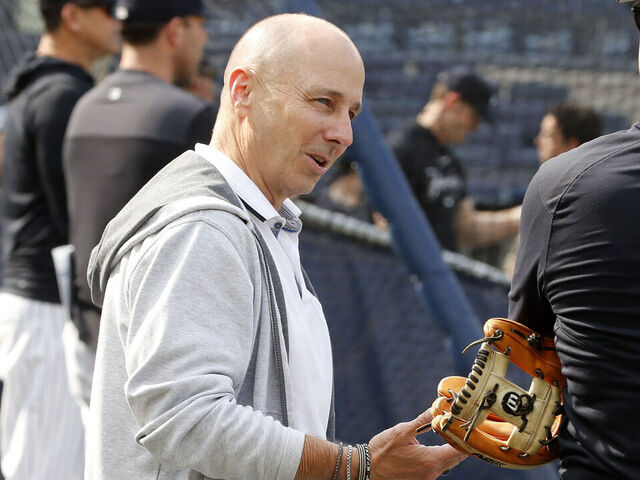 NEW YORK, NEW YORK - JUNE 20: (NEW YORK DAILIES OUT) New York Yankees general manager Brian Cashman looks on during batting practice before a game between the Yankees and the Seattle Mariners at Yankee Stadium on June 20, 2023 in the Bronx borough of New York City. The Yankees defeated the Mariners 3-1.